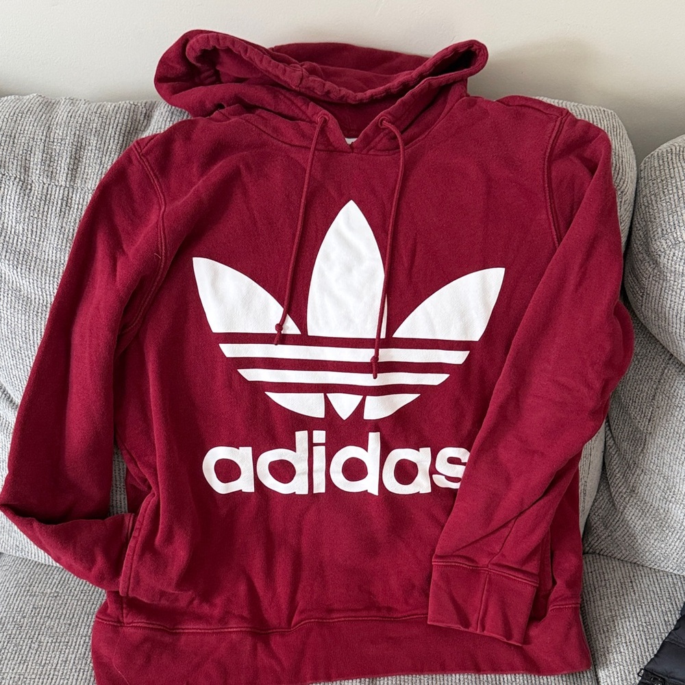 Adidas Burgundy Hoodie with White Trefoil Logo
